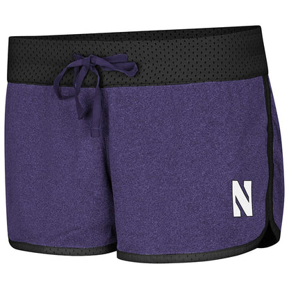 Northwestern University Wildcats Colosseum Ladies Heather Purple / Black Mesh Racine Belles Reversible Short with Stylized N Design
