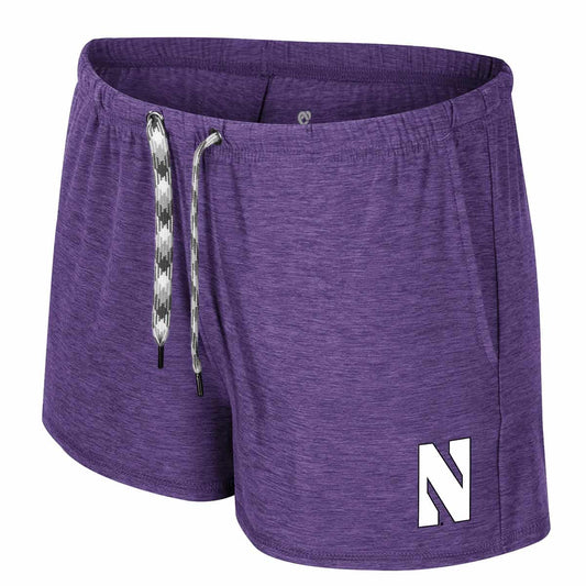 Northwestern University Wildcats Colosseum Women's Purple Dash Shorts with Stylized N design