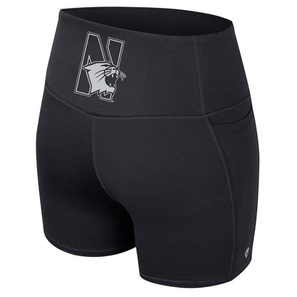 Northwestern University Wildcats Colosseum Women's Sorority Row Black Bike Short with Stylized N-Cat Design