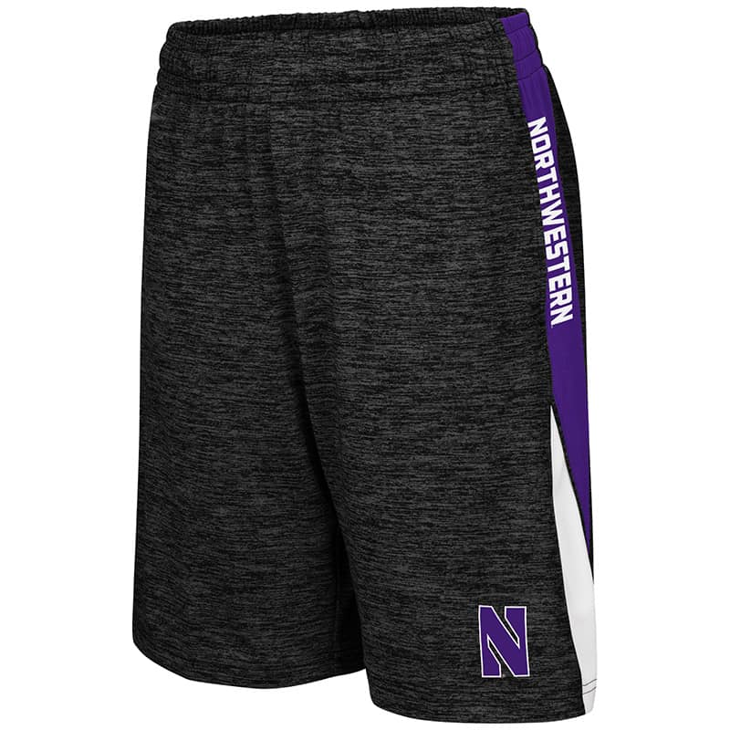 Northwestern University Wildcats Colosseum Black / Purple / White Youth The Jet Short with Stylized N Design