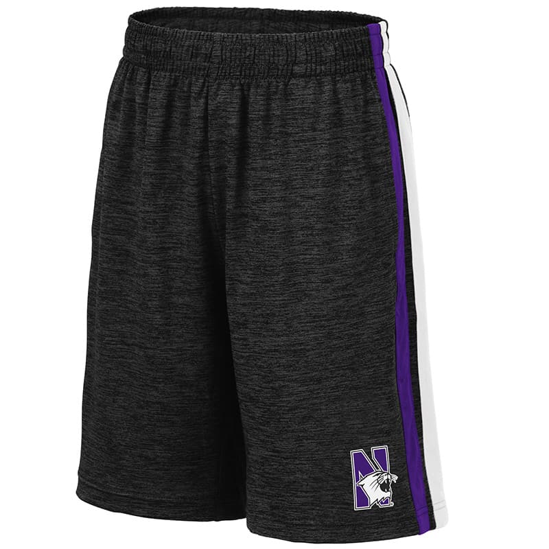 Northwestern University Wildcats Colosseum Black/Purple/Black Youth Mendoza Short with N-Cat Design