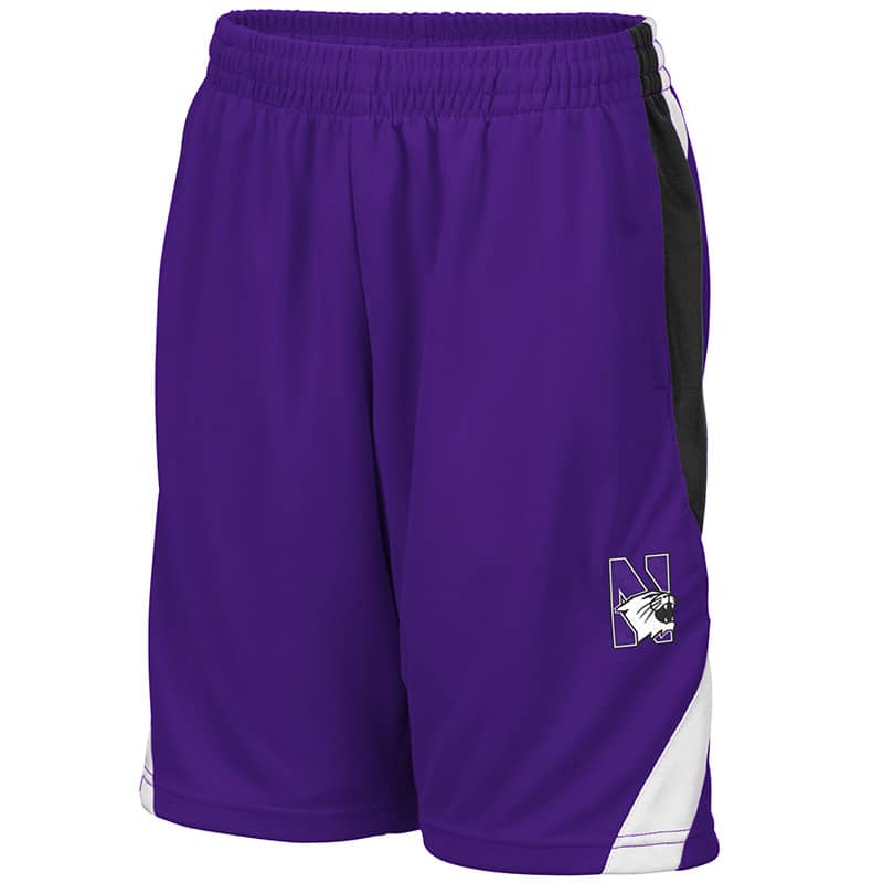 Northwestern University Wildcats Colosseum Purple/Black/White Youth Rio Short with N-Cat Design