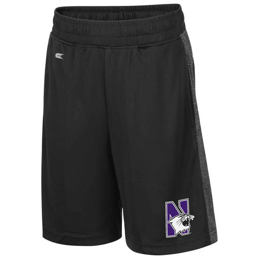 Northwestern University Wildcats Colosseum Youth Black Sabertooth Shorts with N-Cat Design