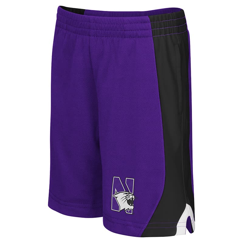 Northwestern University Wildcats Toddler Colosseum Purple/Black/White Flagged Short with N-Cat Design