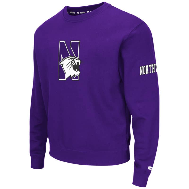 Northwestern University Wildcats Colosseum Purple Men's Zone II Crewneck Sweatshirt with N-Cat Design