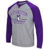 Northwestern University Wildcats Colosseum Heather Grey/Purple Men's Turf Crewneck with N-Cat Design