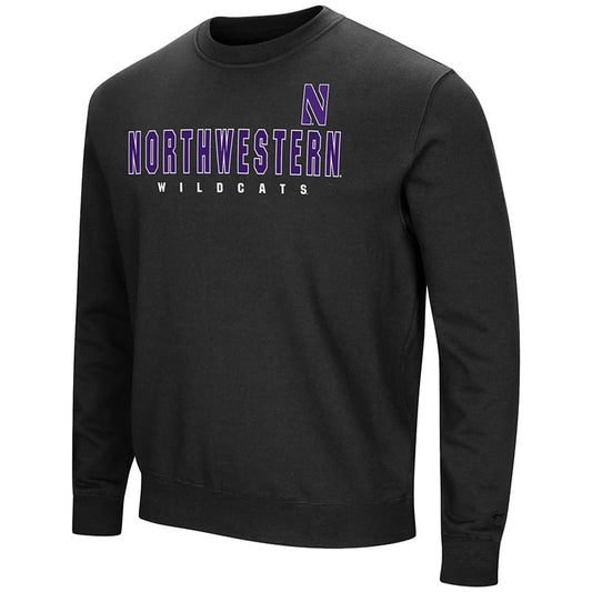 Northwestern University Wildcats Colosseum Black Men's Playbook Crewneck Sweatshirt with Northwestern Stylized N Design
