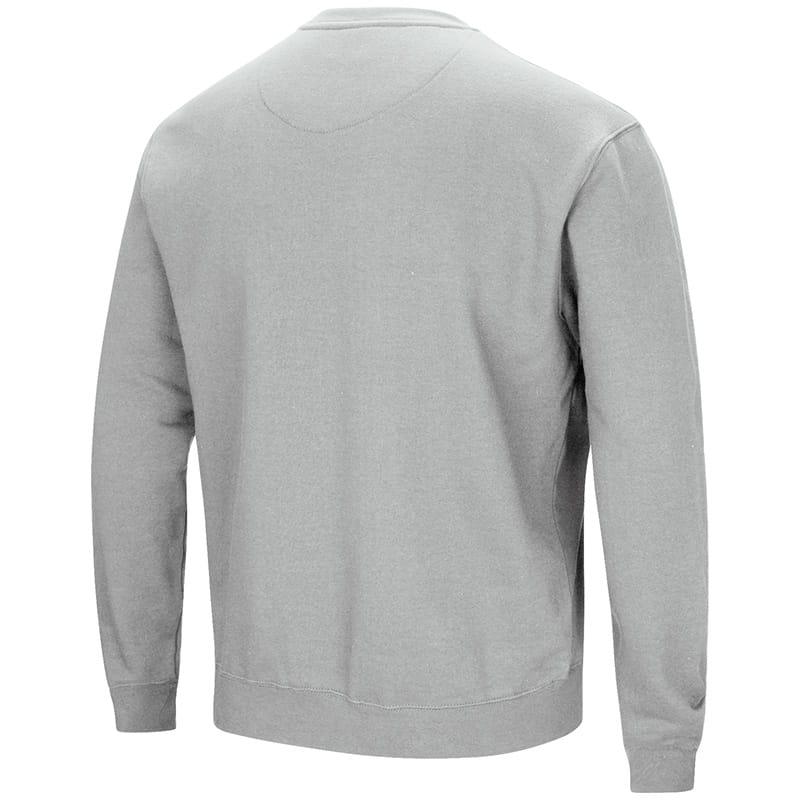 Northwestern University Wildcats Colosseum Grey Men's Playbook Crewneck Sweatshirt with Northwestern Stylized N Design-Back