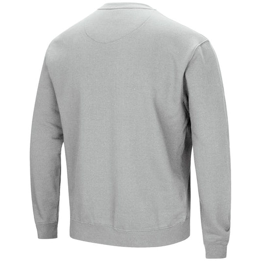 Northwestern University Wildcats Colosseum Grey Men's Playbook Crewneck Sweatshirt with Northwestern Stylized N Design-Back