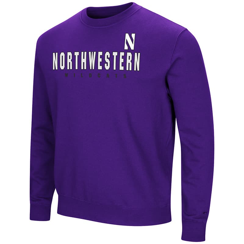 Northwestern University Wildcats Colosseum Purple Men's Playbook Crewneck Sweatshirt with Northwestern Stylized N Design