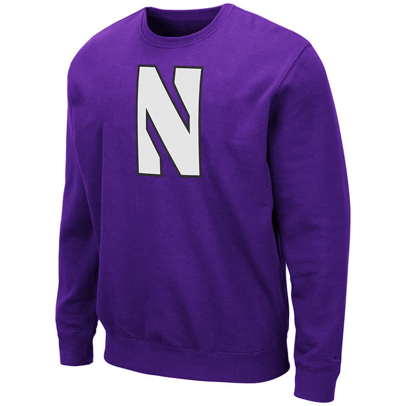 Northwestern University Wildcats Men's Purple Colosseum Crewneck Sweatshirt With Sewn Stylized N Design