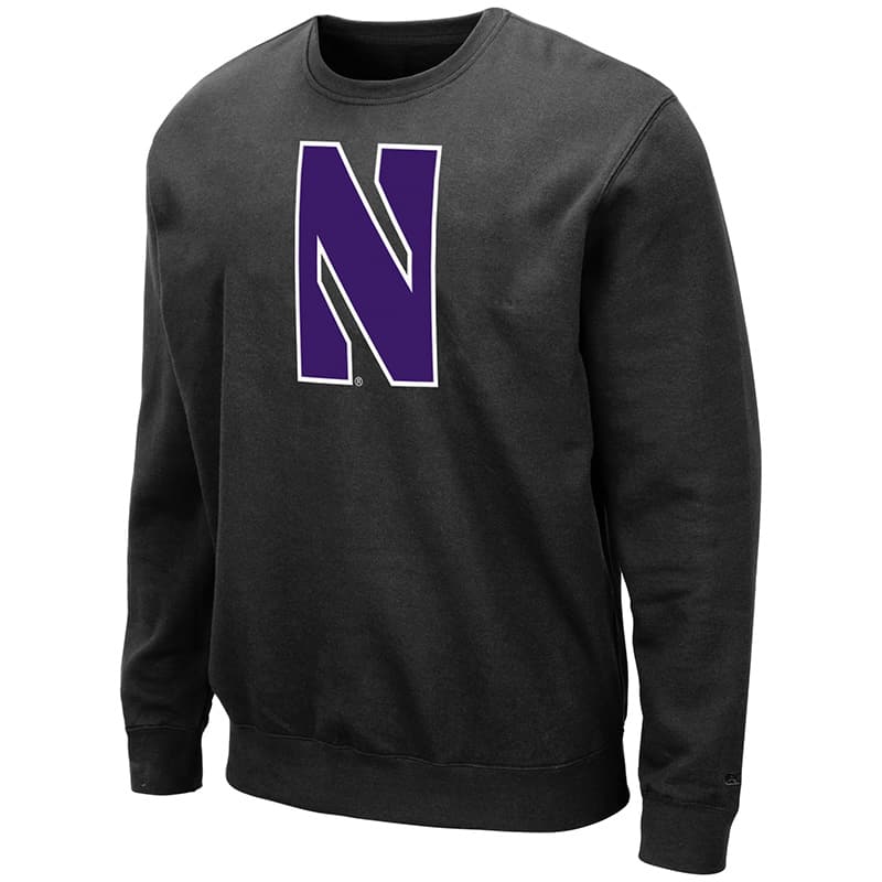 Northwestern University Wildcats Men's Black Colosseum Crewneck Sweatshirt With Sewn Stylized N Design