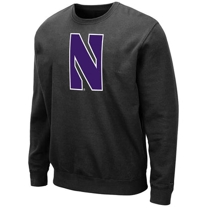 Northwestern University Wildcats Men's Black Colosseum Crewneck Sweatshirt With Sewn Stylized N Design