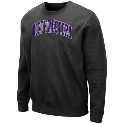 Northwestern University Wildcats Men's Black Colosseum Crewneck Sweatshirt With Sewn Arched Northwestern Design