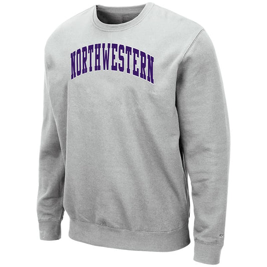 Northwestern University Wildcats Men's Silver Colosseum Crewneck Sweatshirt With Sewn Arched Northwestern Design