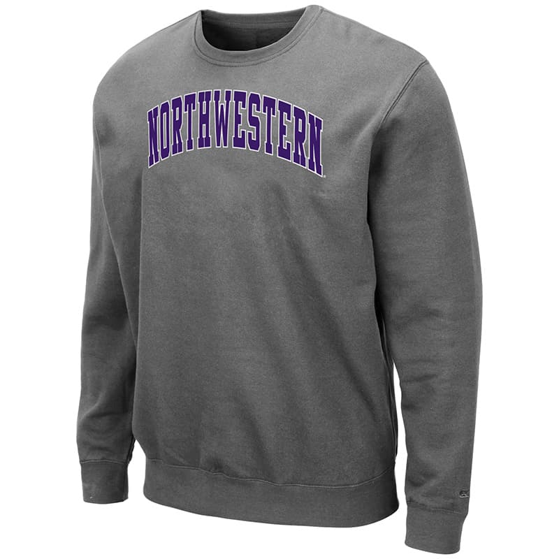 Northwestern University Wildcats Men's Charcoal Colosseum Crewneck Sweatshirt With Sewn Arched Northwestern Design