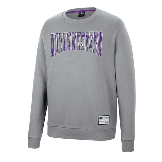 Northwestern University Wildcats Colosseum Men's Gray Scholarship Crewneck Fleece With School Name