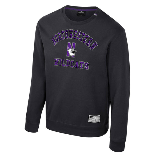 Northwestern University Wildcats Colosseum Men's Zion Black Crewneck Fleece with Design Concept #1
