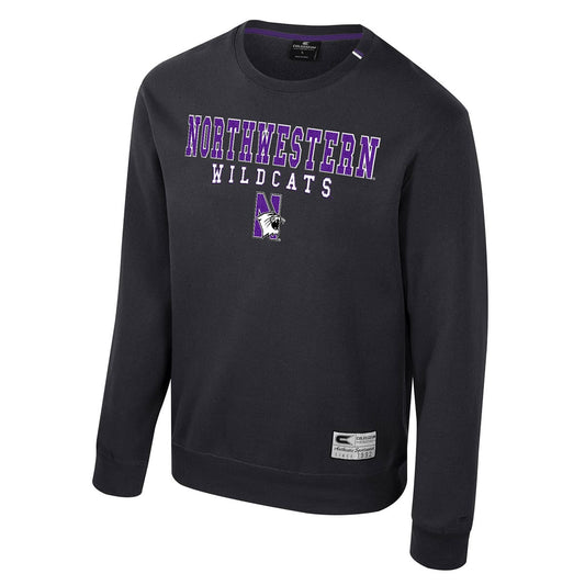 Northwestern University Wildcats Colosseum Men's Zion Black Crewneck Fleece with Design Concept #2