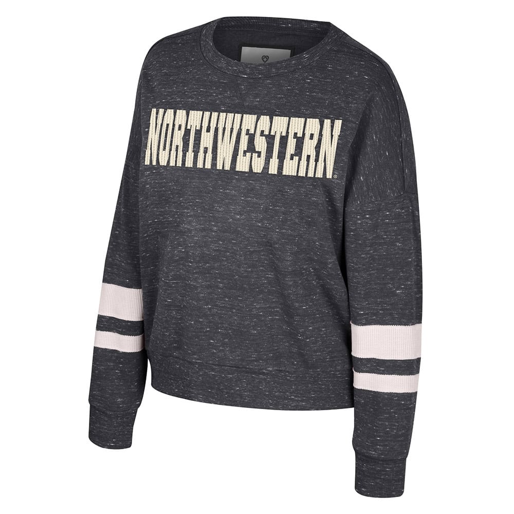 Northwestern University Wildcats Colosseum Women's Lost City Speckle Black Crewneck Fleece