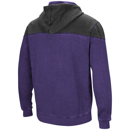 Northwestern University Wildcats Colosseum Purple/Charcoal Men's Boucher Full Zip Hooded Sweatshirt with Stylized N Design-Back