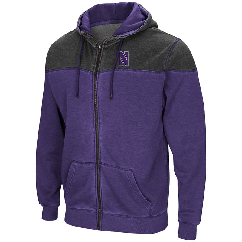 Northwestern University Wildcats Colosseum Purple/Charcoal Men's Boucher Full Zip Hooded Sweatshirt with Stylized N Design