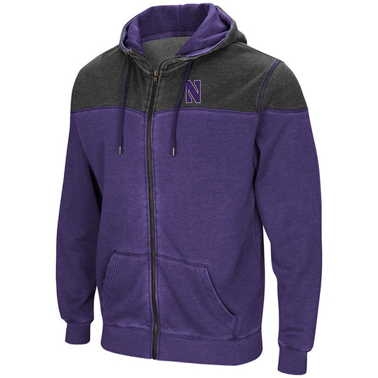 Northwestern University Wildcats Colosseum Purple/Charcoal Men's Boucher Full Zip Hooded Sweatshirt with Stylized N Design