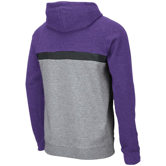 Northwestern University Wildcats Colosseum Heather Grey/Purple/Black Men's Brisilla Full Zip Hooded Sweatshirt with N-Cat Design-Back