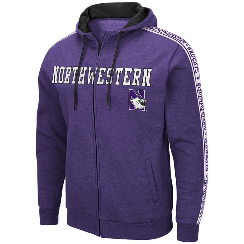 Northwestern University Wildcats Colosseum Men's Heather Purple Zip-Hood Sweatshirt/Lightweight Jacket With Full chest Appliqué Embroidered Design