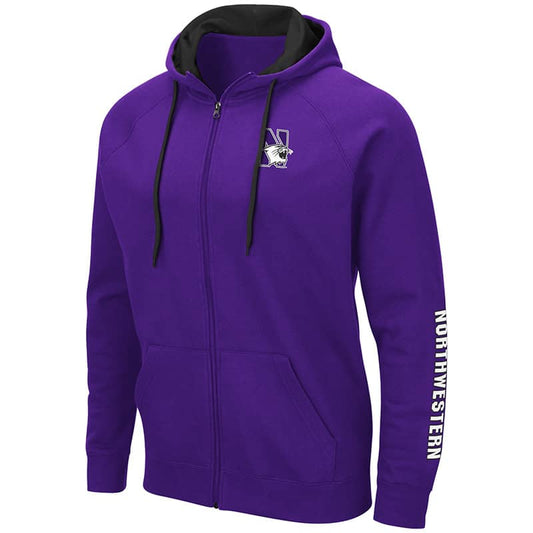 Northwestern University Wildcats Colosseum Purple Zip-hood Sweatshirt With Left Chest Embroidered N-Cat Design
