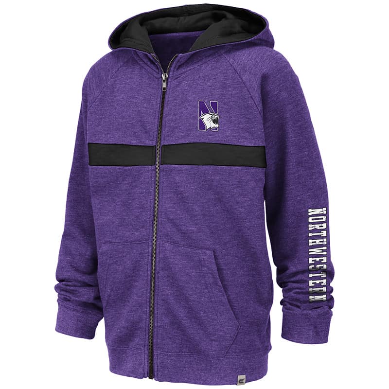 Northwestern University Wildcats Colosseum Purple/Black Youth Winnipeg Full Zip Hooded Sweatshirt with N-Cat Design