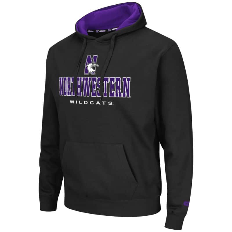 Northwestern University Wildcats Colosseum Black Men's Zone II P/O Hooded Sweatshirt with N-Cat Design