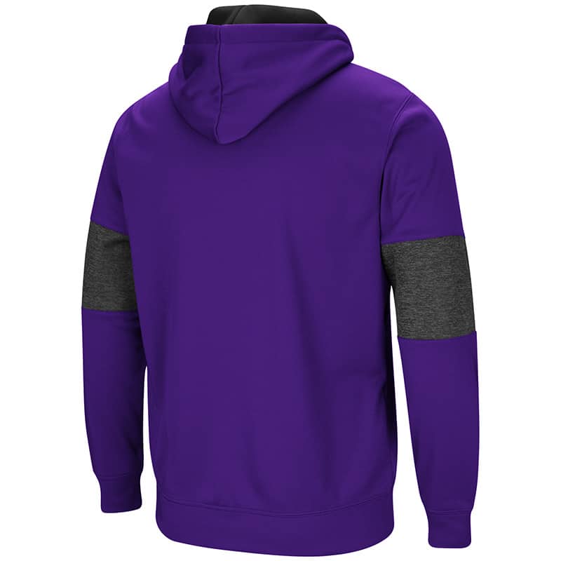 Northwestern University Wildcats Colosseum Purple/Heather Charcoal/Black Men's Red Thirty! Pullover Hooded Sweatshirt with Stylized N Design-Back