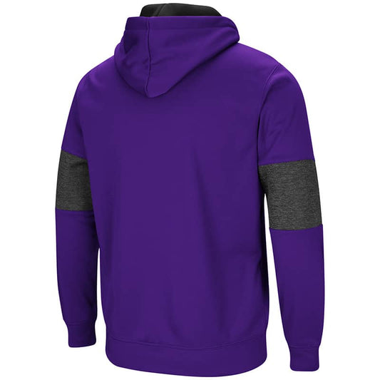 Northwestern University Wildcats Colosseum Purple/Heather Charcoal/Black Men's Red Thirty! Pullover Hooded Sweatshirt with Stylized N Design-Back