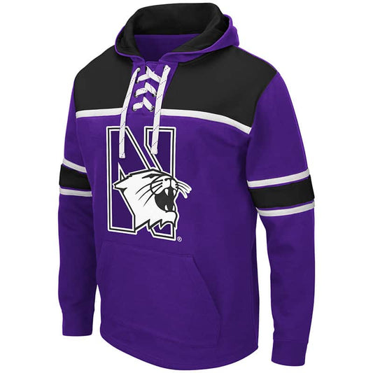 Northwestern University Wildcats Colosseum Men's Skinner Hockey Hoodie With Appliqué Embroidered Design