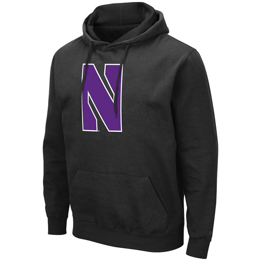 Northwestern University Wildcats Colosseum Men's Black Hooded Sweatshirt With Appliqué Embroidered Stylized N Design