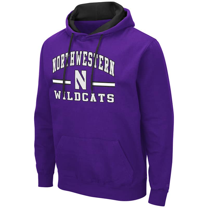 Northwestern University Wildcats Colosseum Men's Purple Hooded Sweatshirt With Appliqué Embroidered Northwestern Over N Bar Design