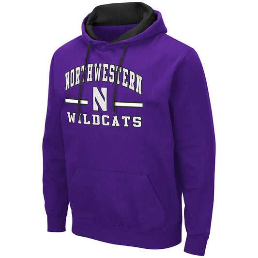 Northwestern University Wildcats Colosseum Men's Purple Hooded Sweatshirt With Appliqué Embroidered Northwestern Over N Bar Design
