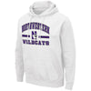 Northwestern University Wildcats Colosseum Men's White Hooded Sweatshirt With Appliqué Embroidered Northwestern Over N-Cat Bar Design