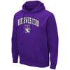 Northwestern University Wildcats Colosseum Men's Purple Hooded Sweatshirt With Appliqué Embroidered Arched Northwestern Over N-Cat Design