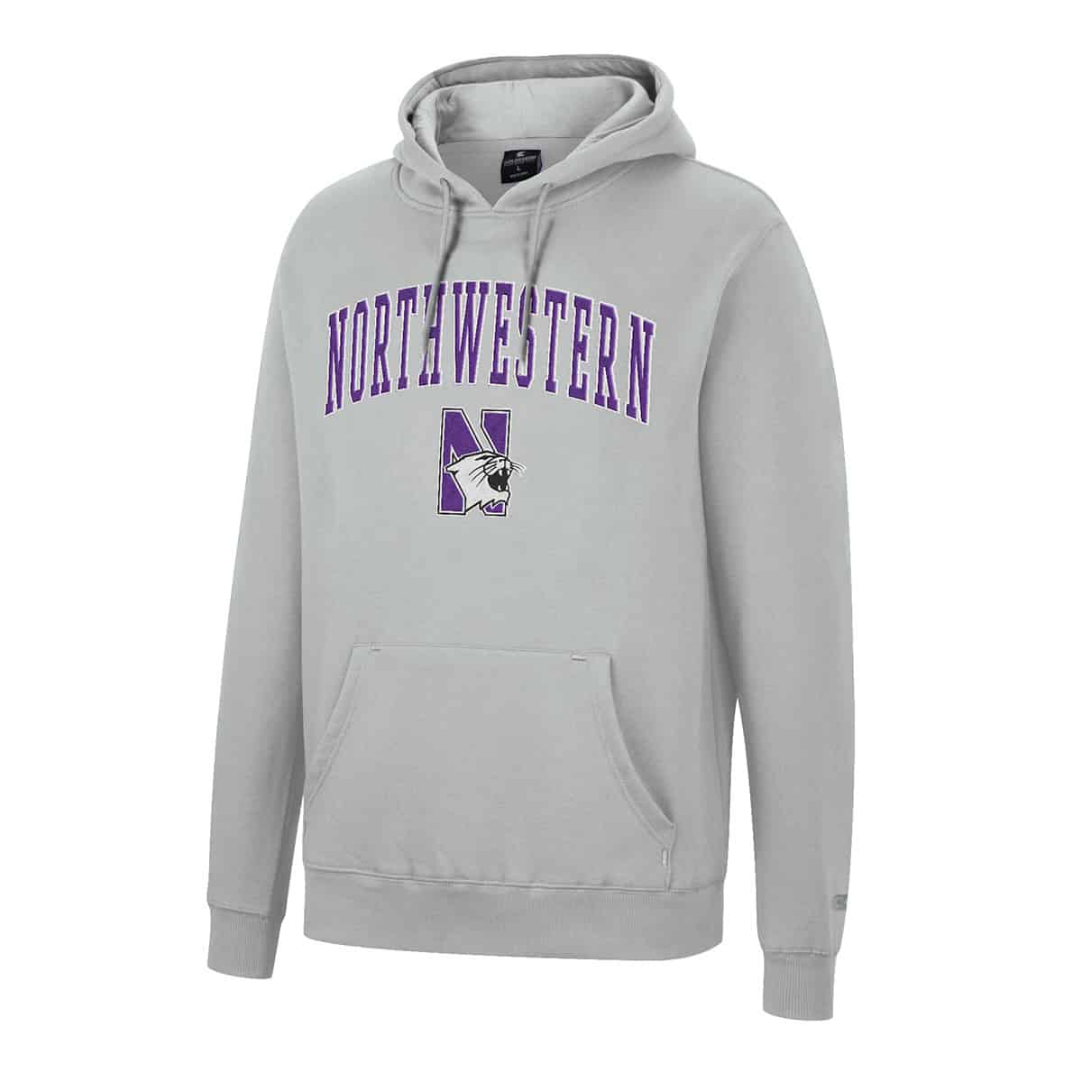 Northwestern University Wildcats Colosseum Men's Grey Scholarship Hoodie With Northwestern and N-Cat Design