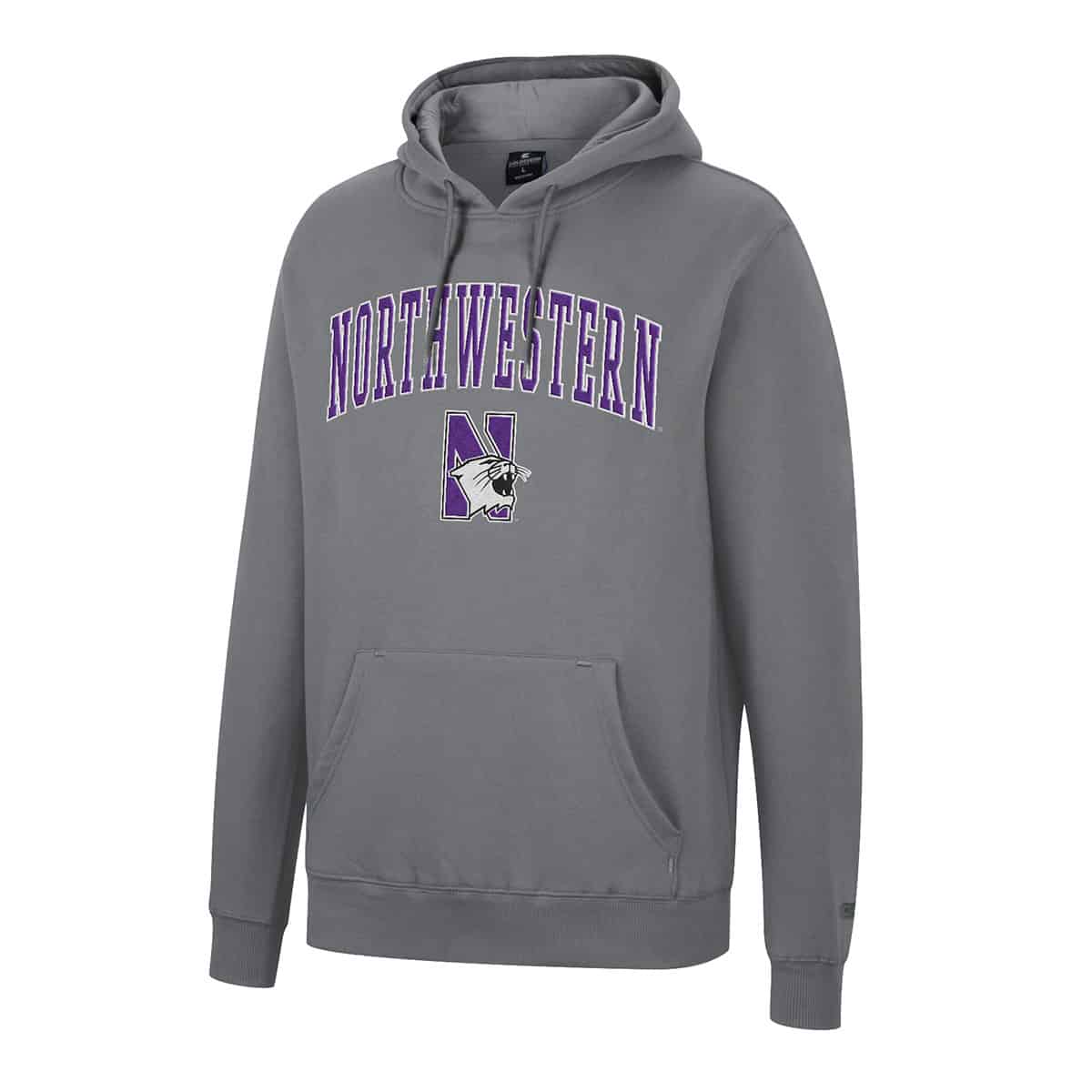 Northwestern University Wildcats Colosseum Men's Heather Grey Scholarship Hoodie With Northwestern and N-Cat Design