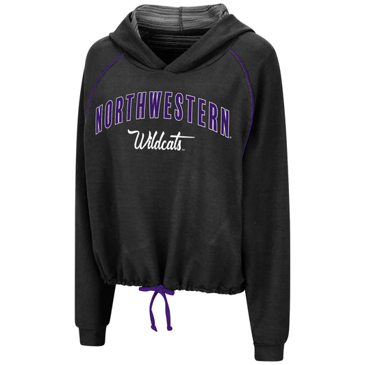 Northwestern University Wildcats Colosseum Ladies Black Harvert Festival Tie Front Hoodie