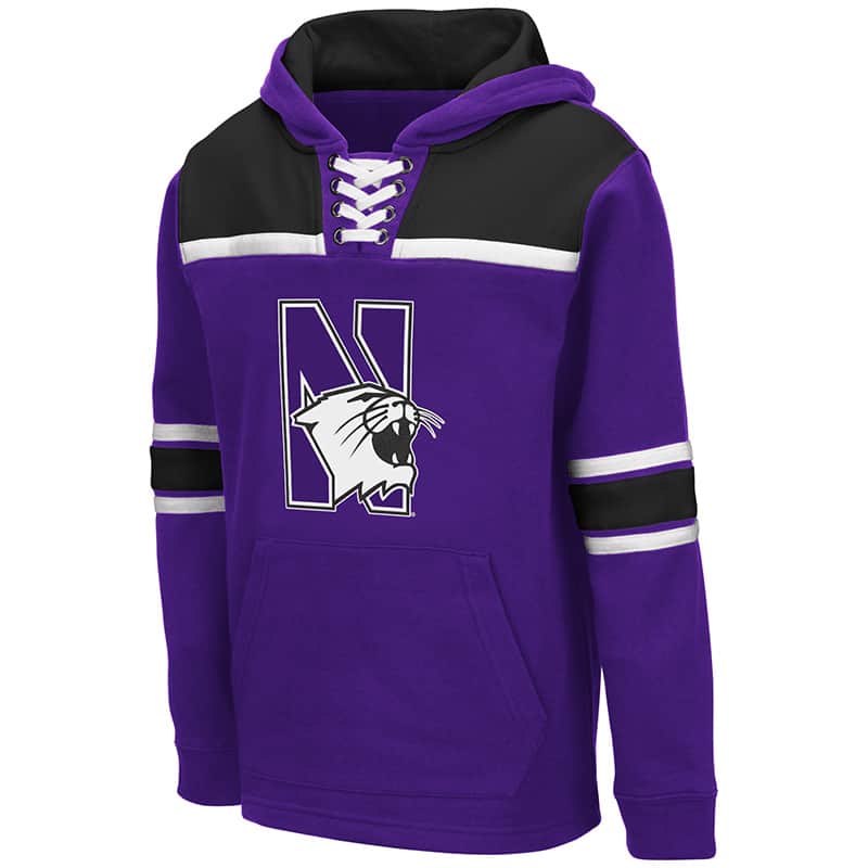 Northwestern University Wildcats Colosseum Youth Billie Hockey Pullover Hoodie With N-Cat Appliqué Embroidered Design