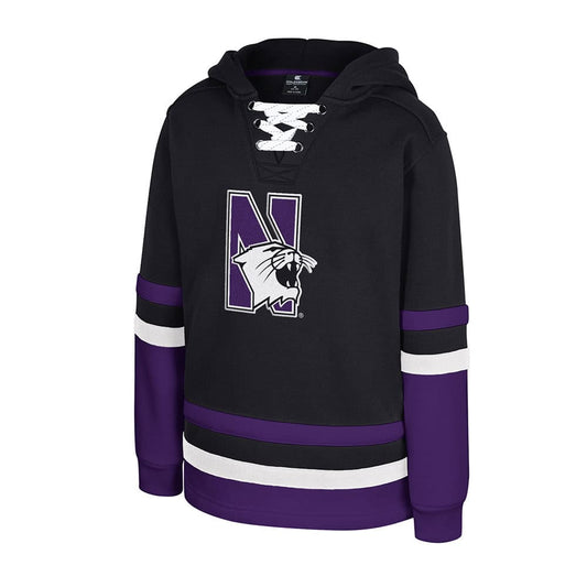 Northwestern University Wildcats Colosseum Youth Gunstar Lace Up Hockey Hoodie (Black/Purple)