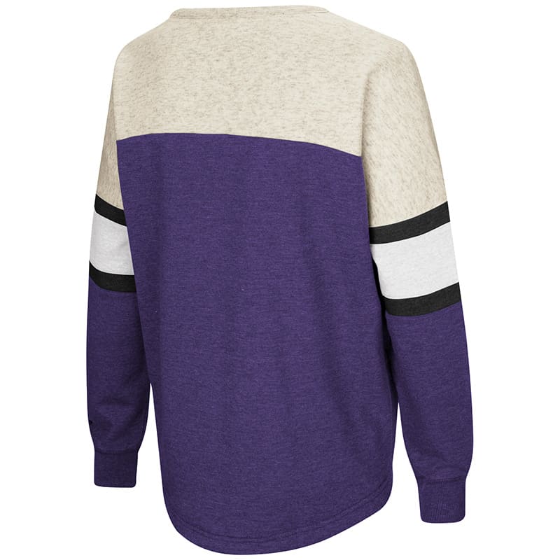 Northwestern University Wildcats Colosseum Ladies Purple/Heather Grey Become Great Oversized Lace Up P/O with N-Cat Design-Back