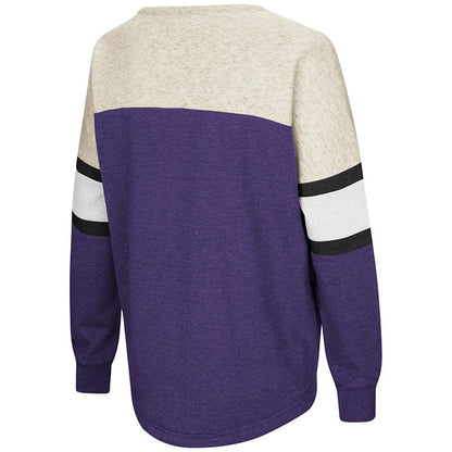 Northwestern University Wildcats Colosseum Ladies Purple/Heather Grey Become Great Oversized Lace Up P/O with N-Cat Design-Back