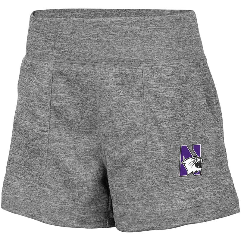Northwestern University Wildcats Colosseum Ladies Heather Grey Lyon Short with N-Cat Design