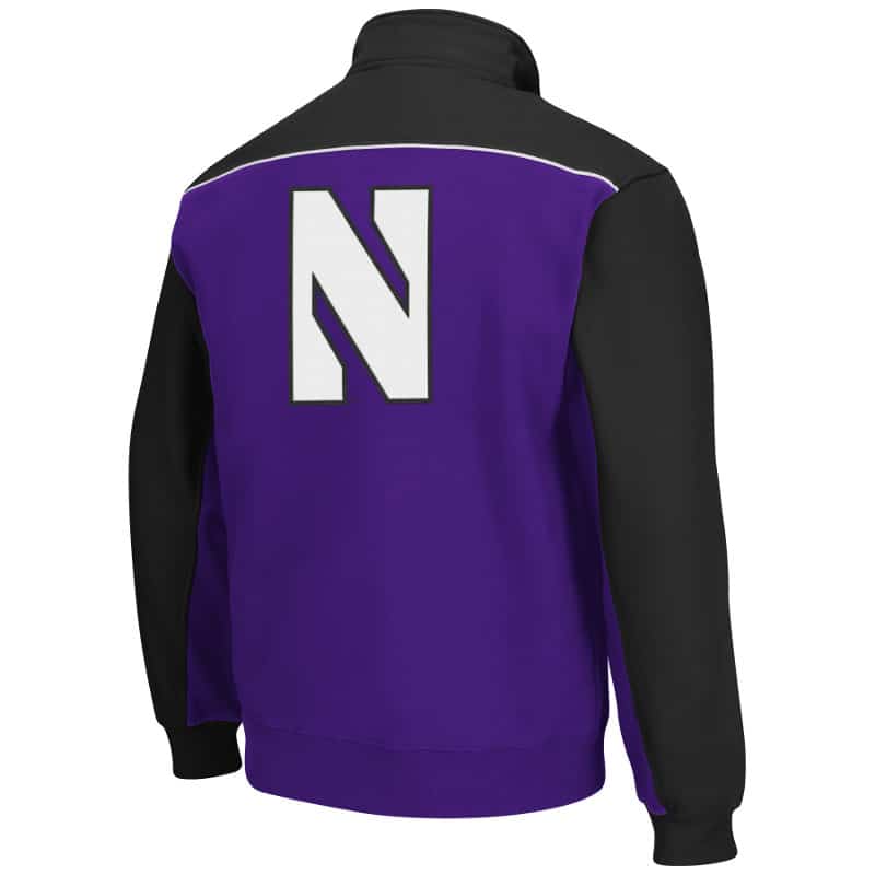 Northwestern University Wildcats Colosseum Men's Purple/Black Split Thriller II Qtr Zip with N-Cat Design-Back
