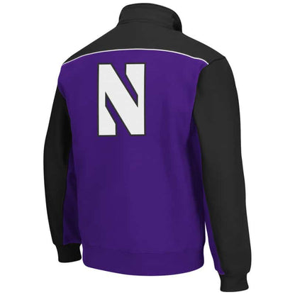 Northwestern University Wildcats Colosseum Men's Purple/Black Split Thriller II Qtr Zip with N-Cat Design-Back
